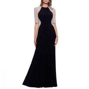 XSCAPE Beaded Mesh Sheath Gown